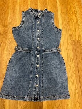 Sleeveless Button-Front Denim Dress in Washed Blue